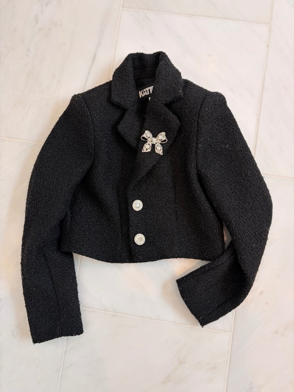 Katie J Tweed Black with Crystal Details Jacket Size Youth Small